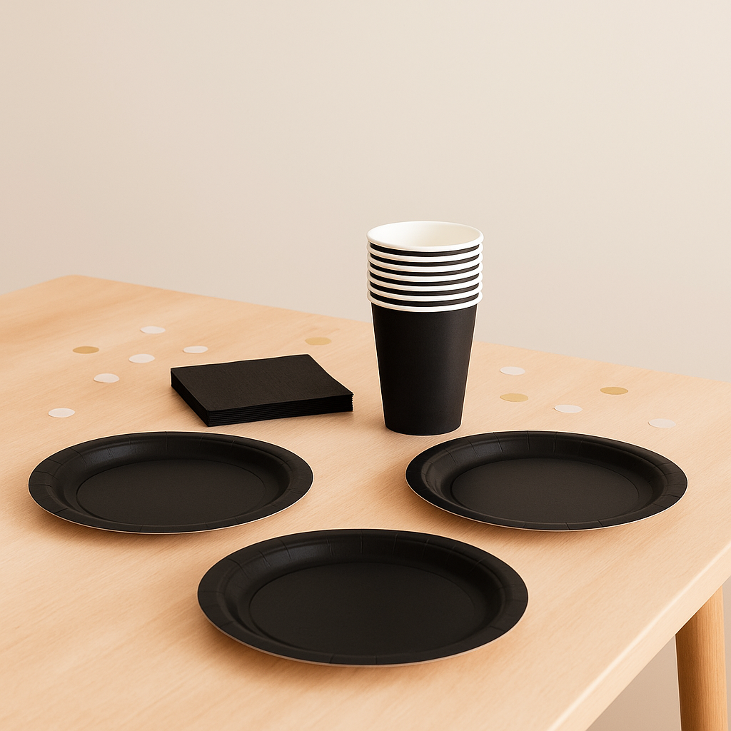 Kit Vaisselle Jetable Noire