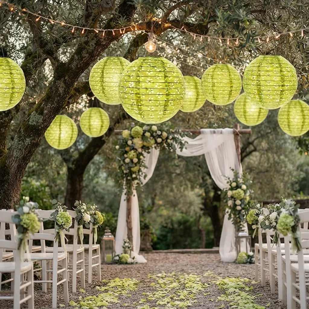 Lampion Déco Mariage Vert Ajouré Minimaliste