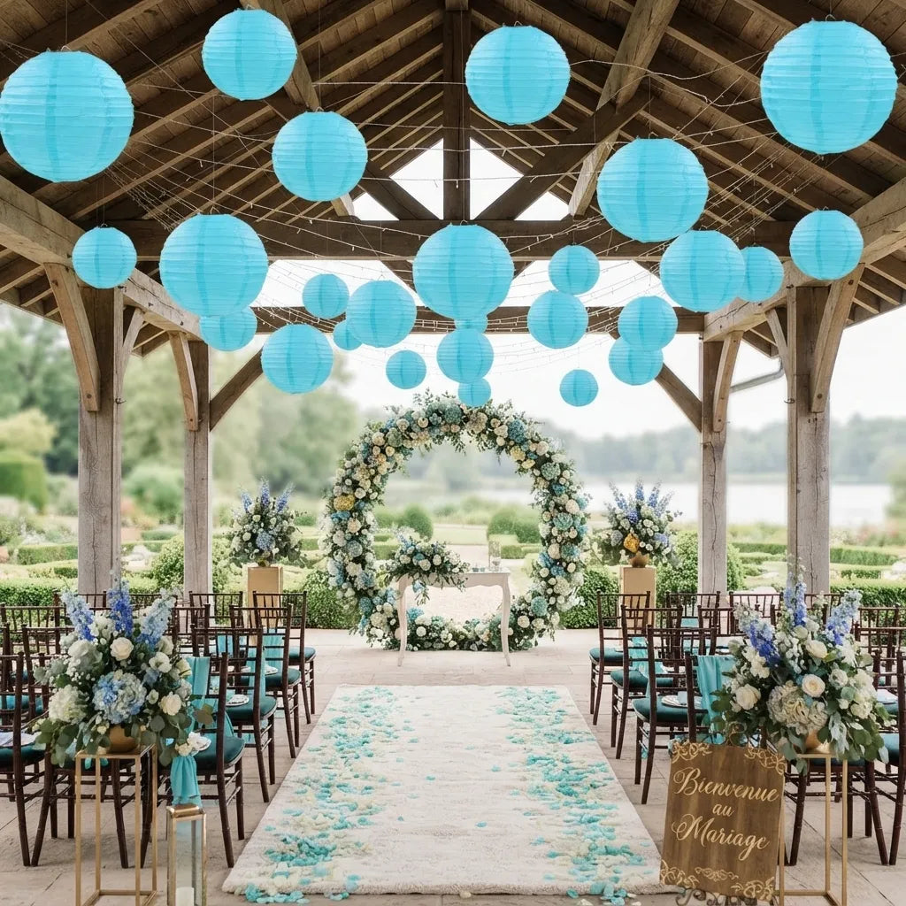 Lampion Mariage Bleu en Papier Minimaliste