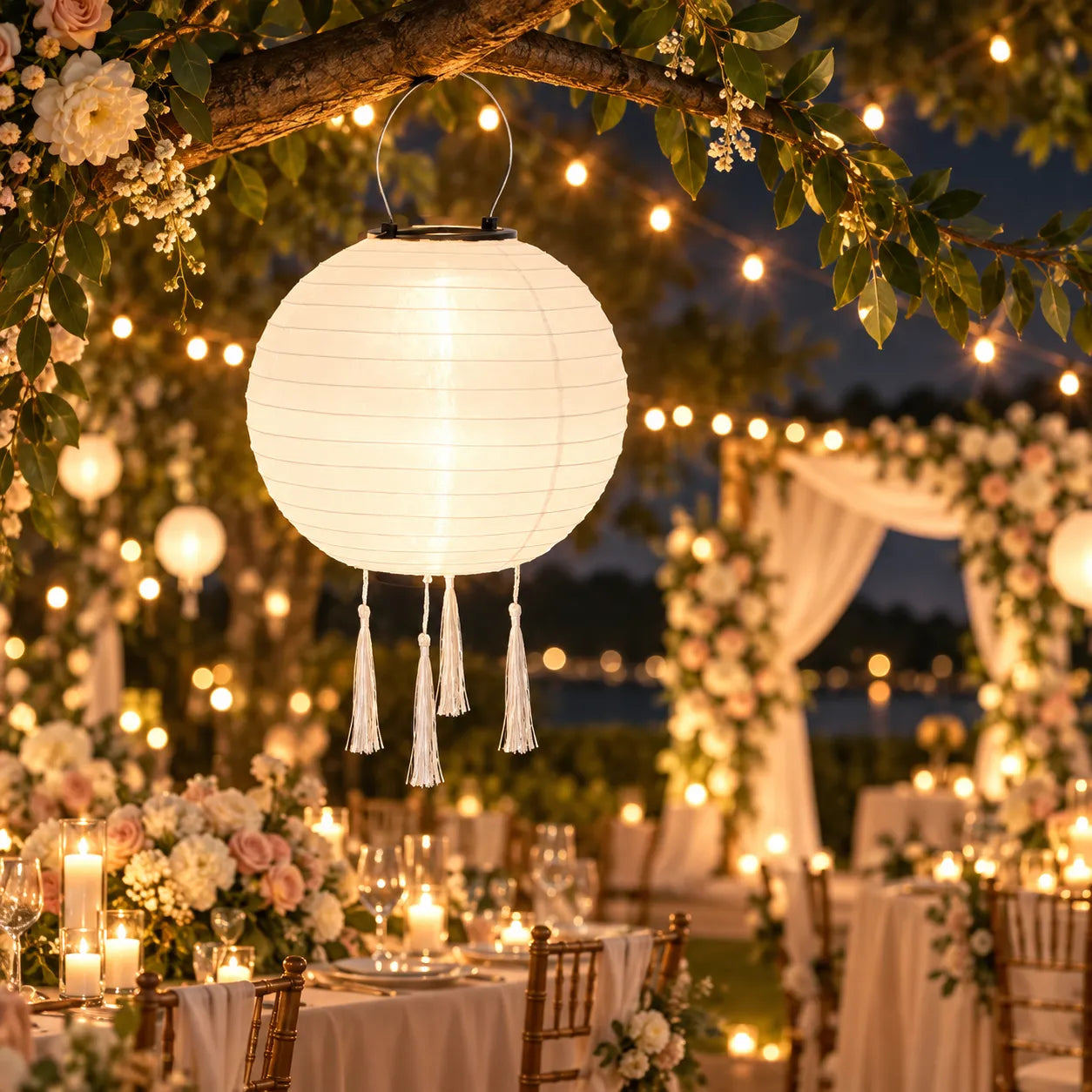 Lampion Mariage Lumineux Blanc en Nylon romantique