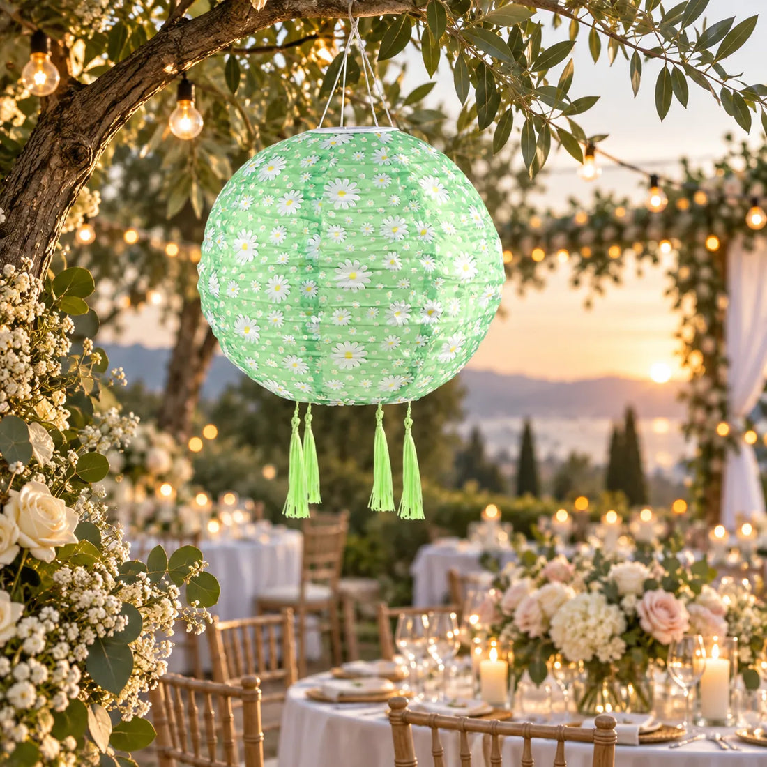 Lampion Mariage Lumineux Vert à Fleurs original