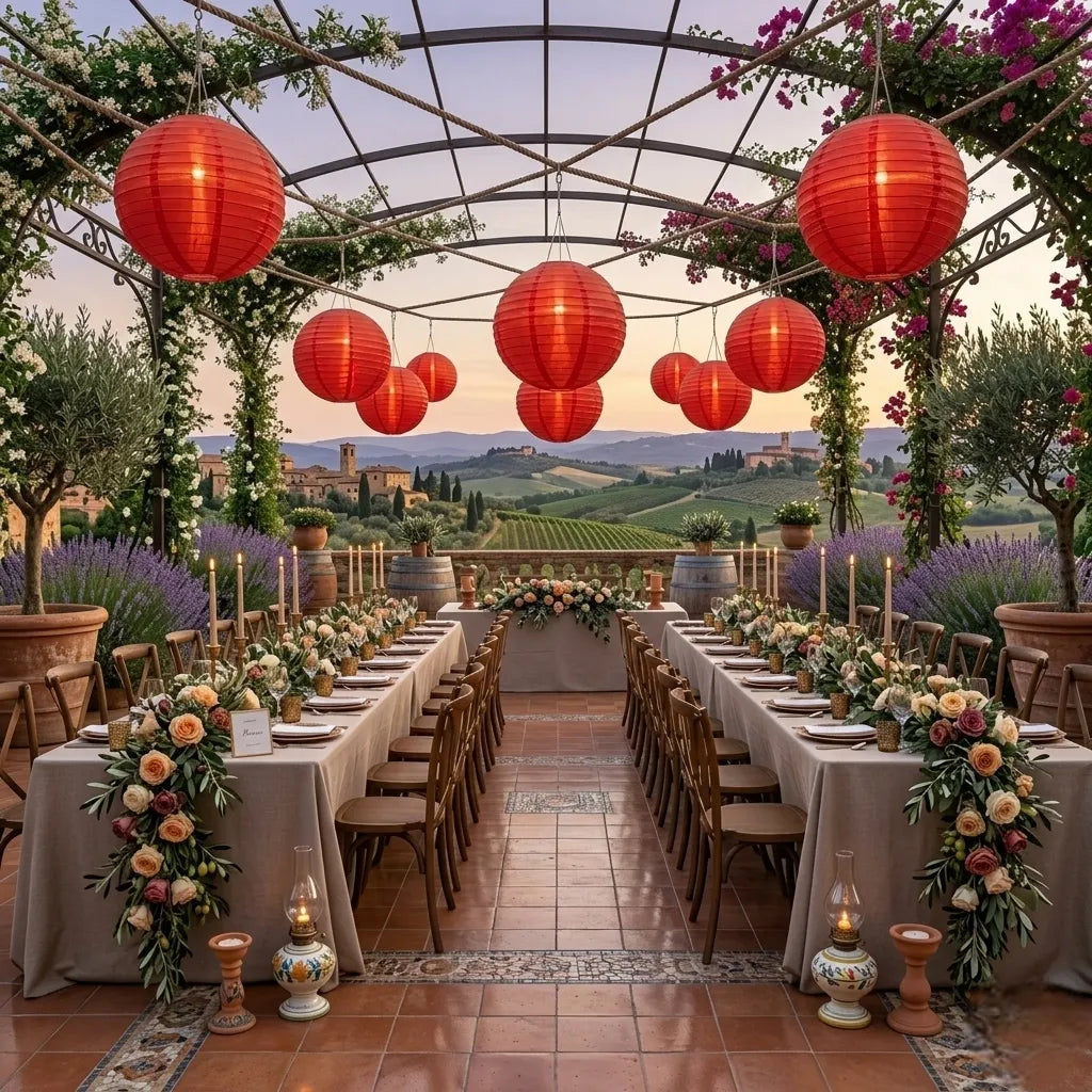Lampion Mariage Lumineux en Tissu Rouge 