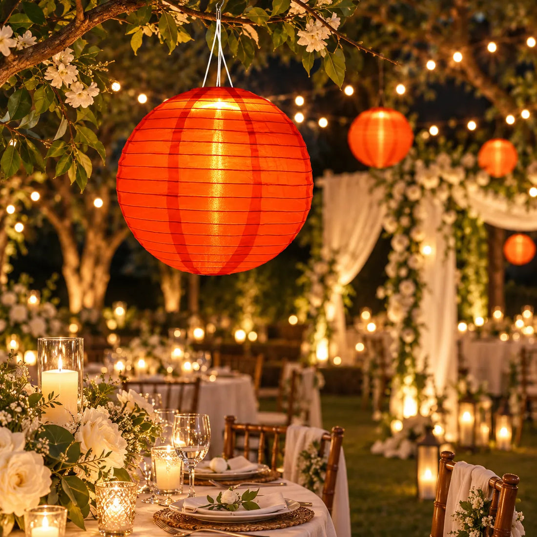 Lampion Mariage Lumineux en Tissu Rouge chic