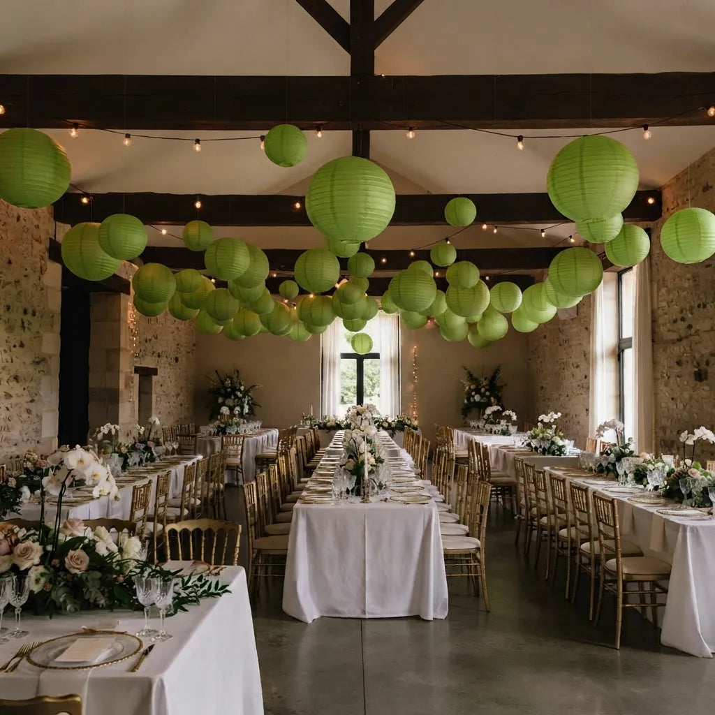 Lampion Mariage Vert en Papier Affirmé
