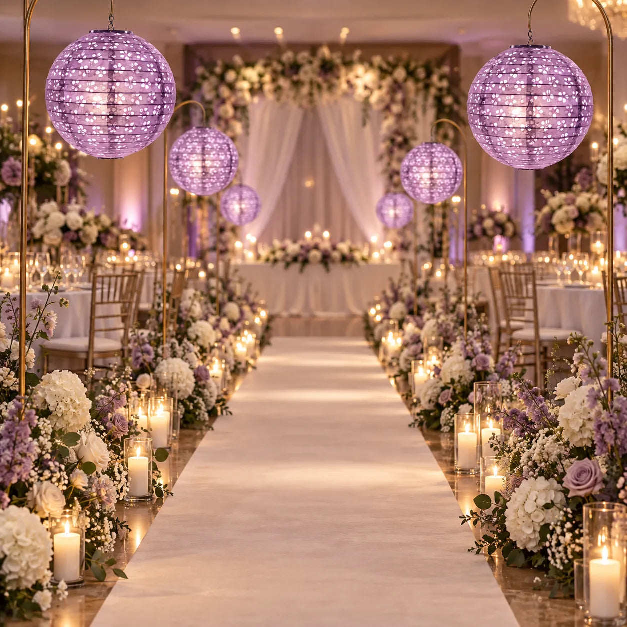 Lampion Violet Fleuri Ajouré Minimaliste
