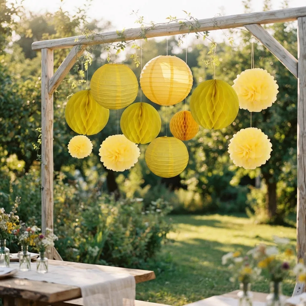 Lampions Décoratifs Mariage Jaune Minimaliste
