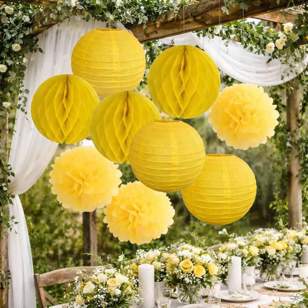Lampions Décoratifs Mariage Jaune Raffiné