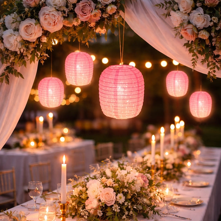 Lanterne Ajourée Rose Led Mariage