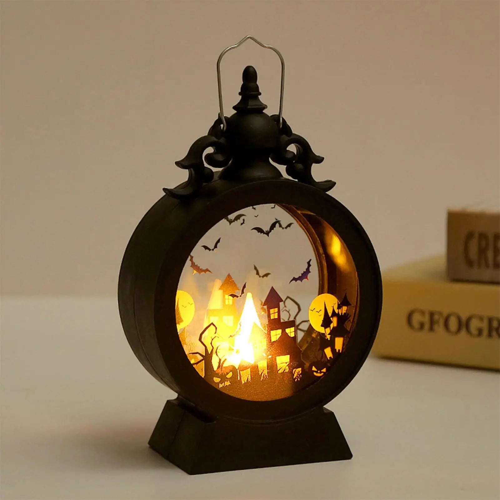 Lanterne Ronde Citrouille Château Halloween stylé
