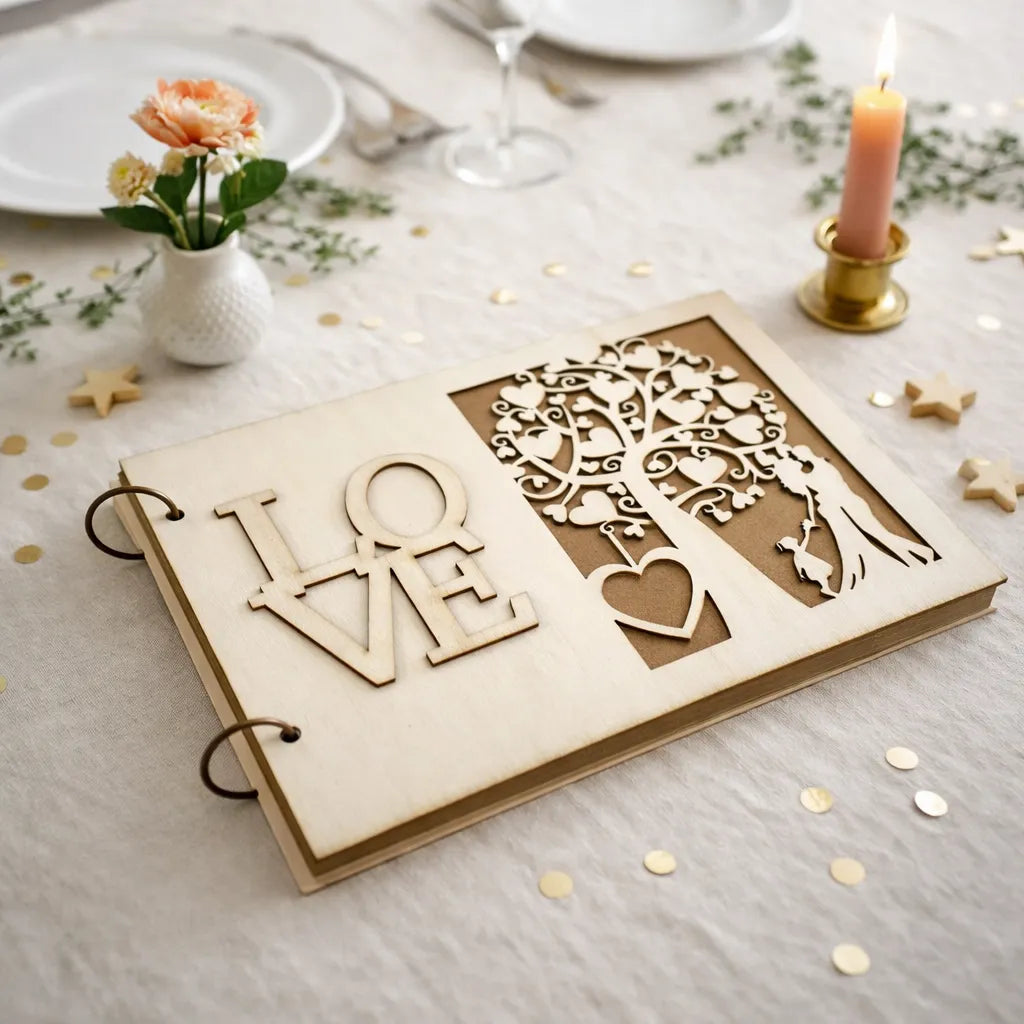 Livre d’Or Mariage en Bois Romantique Unique