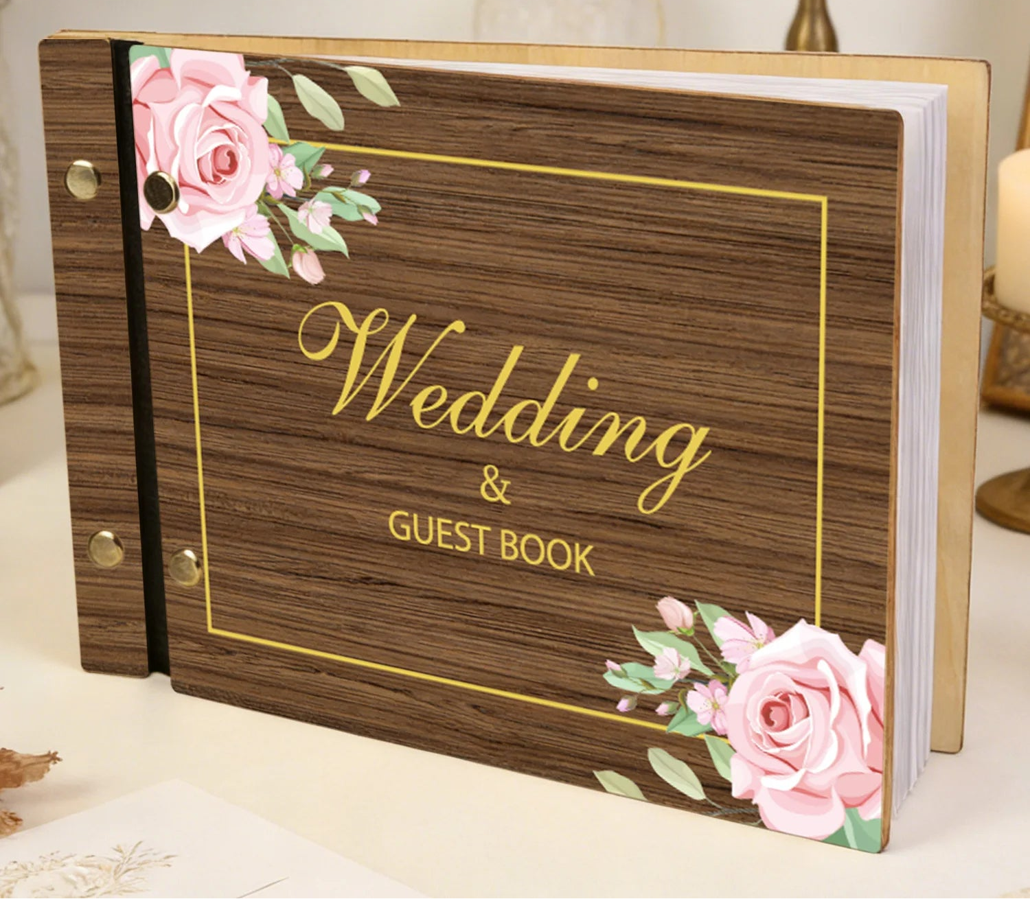 Livre d’Or en Bois à Fleurs Original