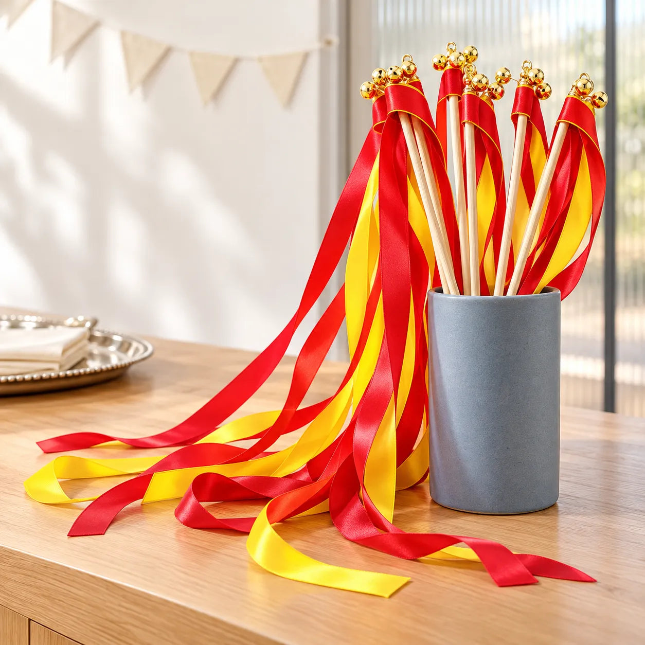 Lot de Baguettes de Rubans Rouge et Jaune festif