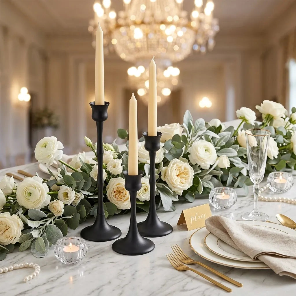 Lot de Bougeoirs Mariage Marron en Fer Unique