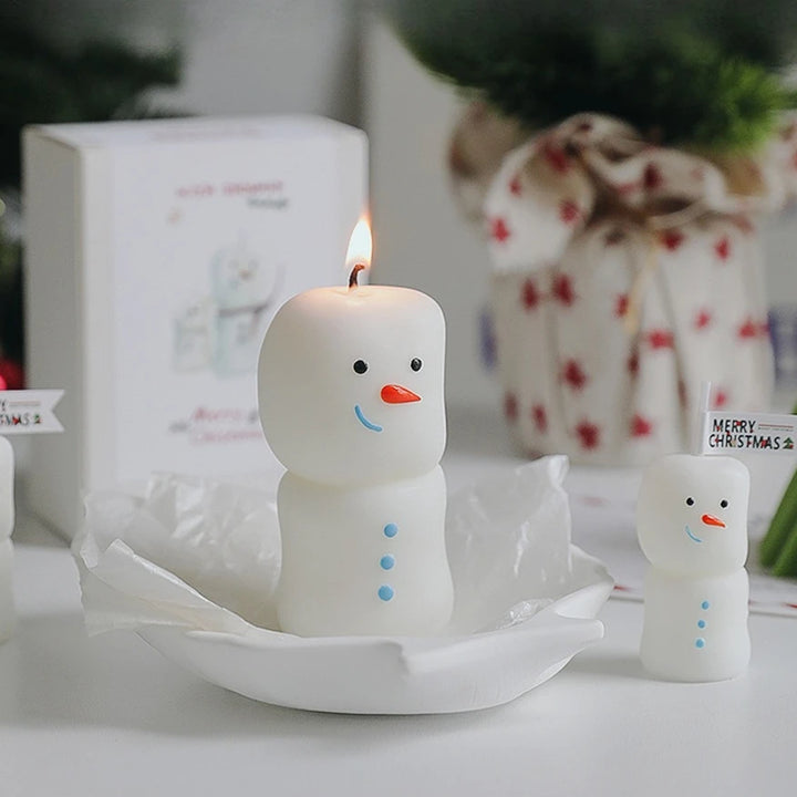 Lot de Bougies Bonhommes de Neige Blancs