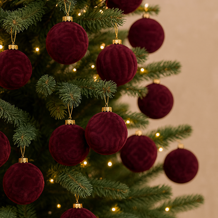 Lot de Boules Grenat Velours Texturées