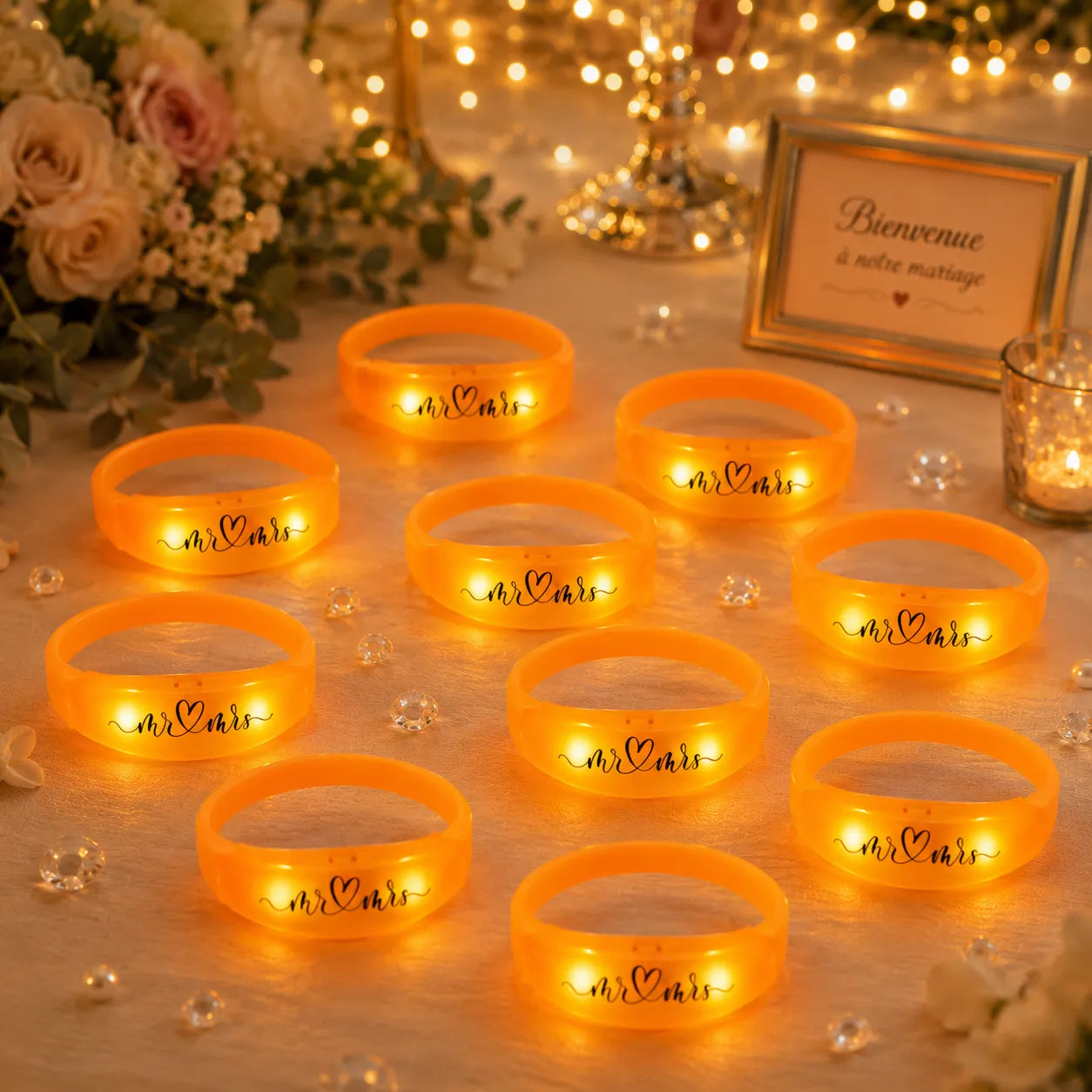 Lot de Bracelets Lumineux Oranges Mr & Mrs festif