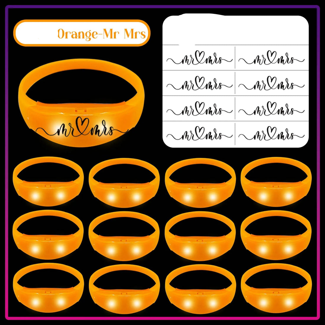 Lot de Bracelets Lumineux Oranges Mr & Mrs joyeux