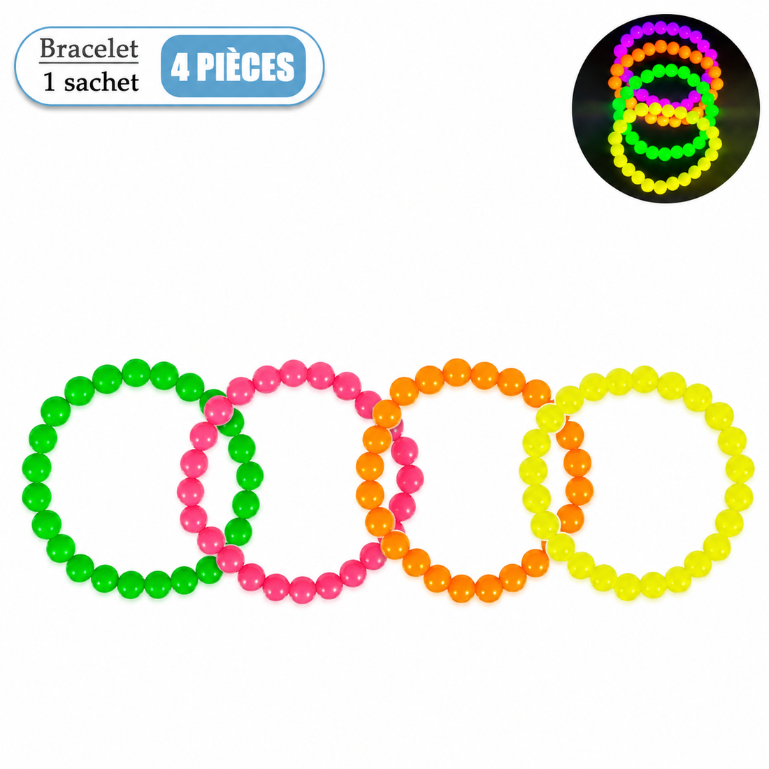 Lot de Bracelets Perles Fluorescents Design