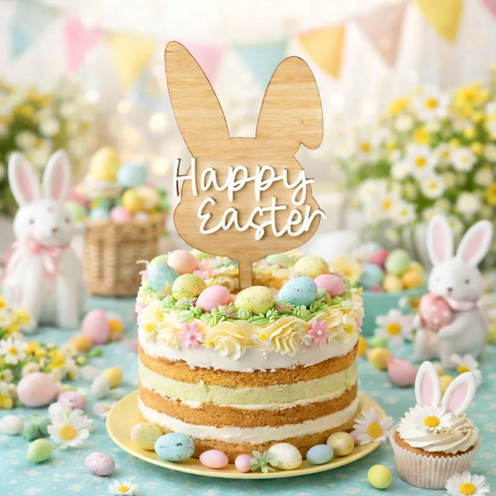 Lot de Cake Topper Lapin de Pâques en Bois Unique