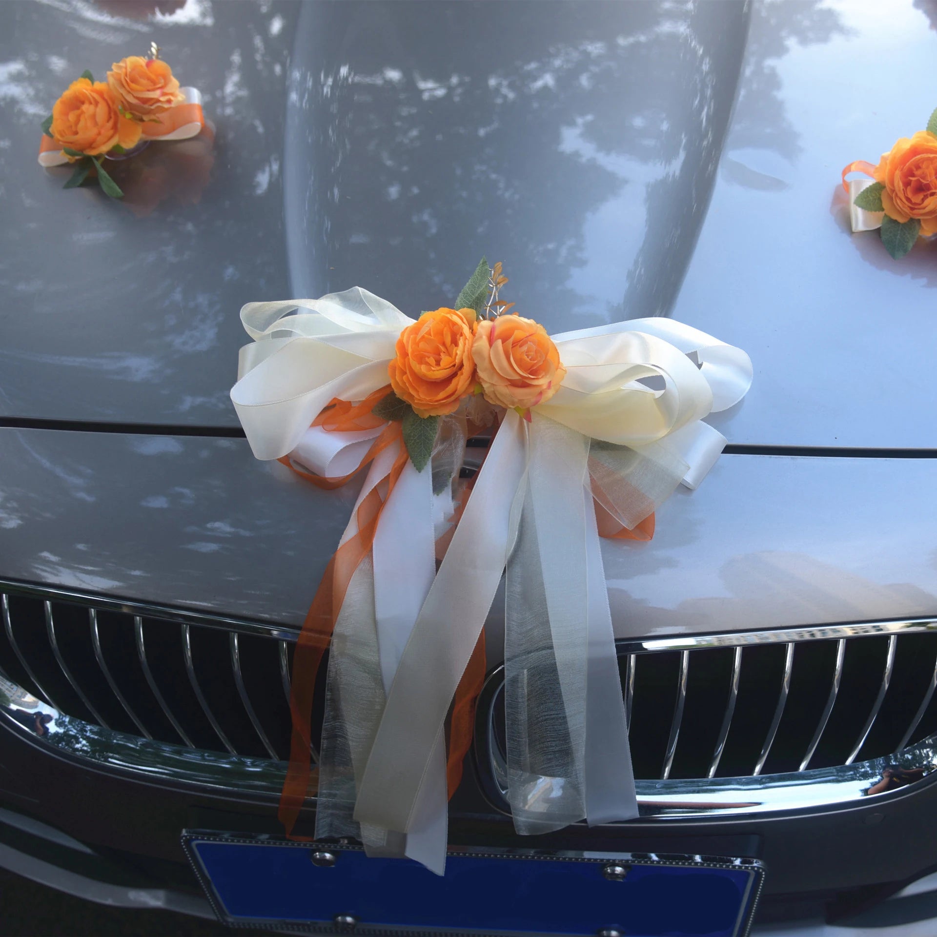 Lot de Déco Florale Orange Voiture Mariage Chic