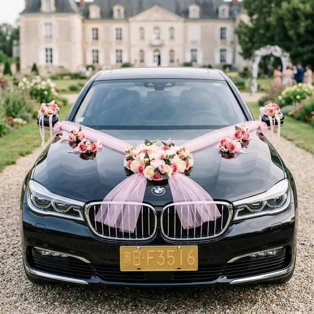 Lot de Fleurs Roses Décoratives Voiture Majestueux