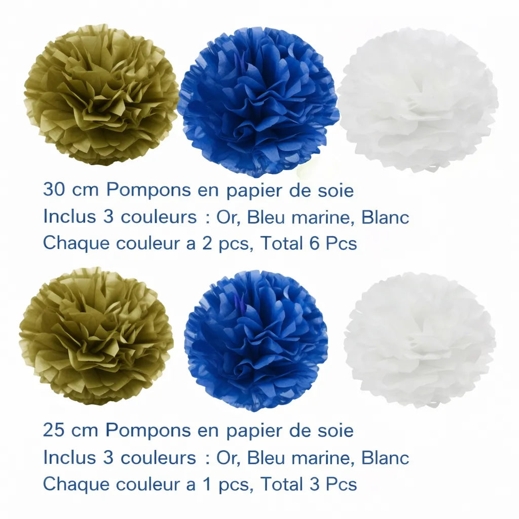Lot de Lanternes en Papier Bleu et Doré Moderne
