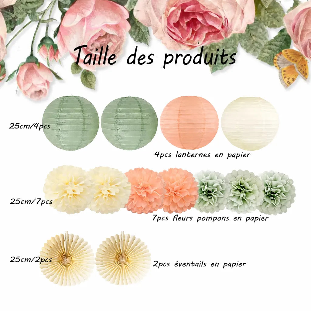 Lot de Lanternes en Papier et Pompons Champêtre raffiné