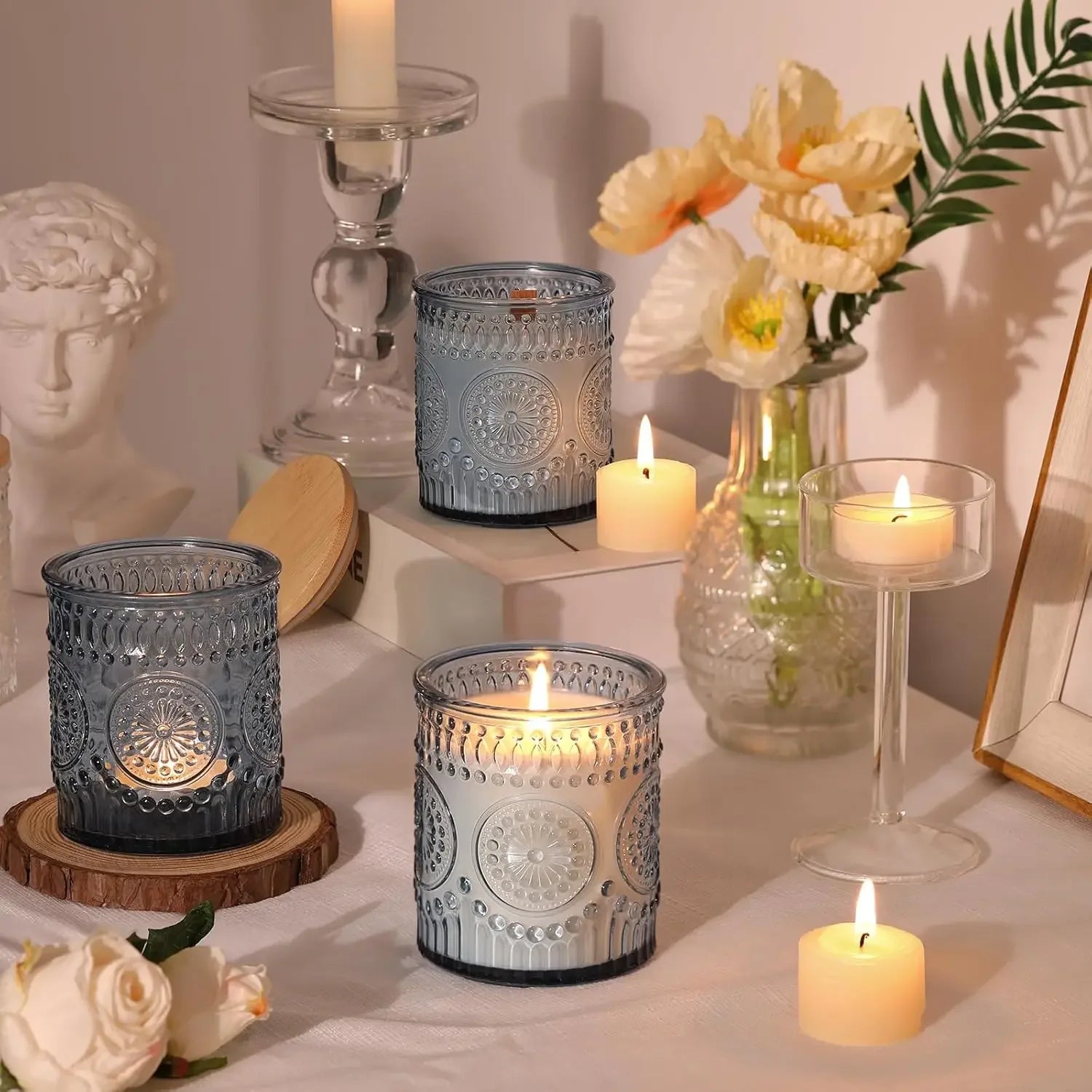 Lot de Photophores Déco Mariage Bleus Chic