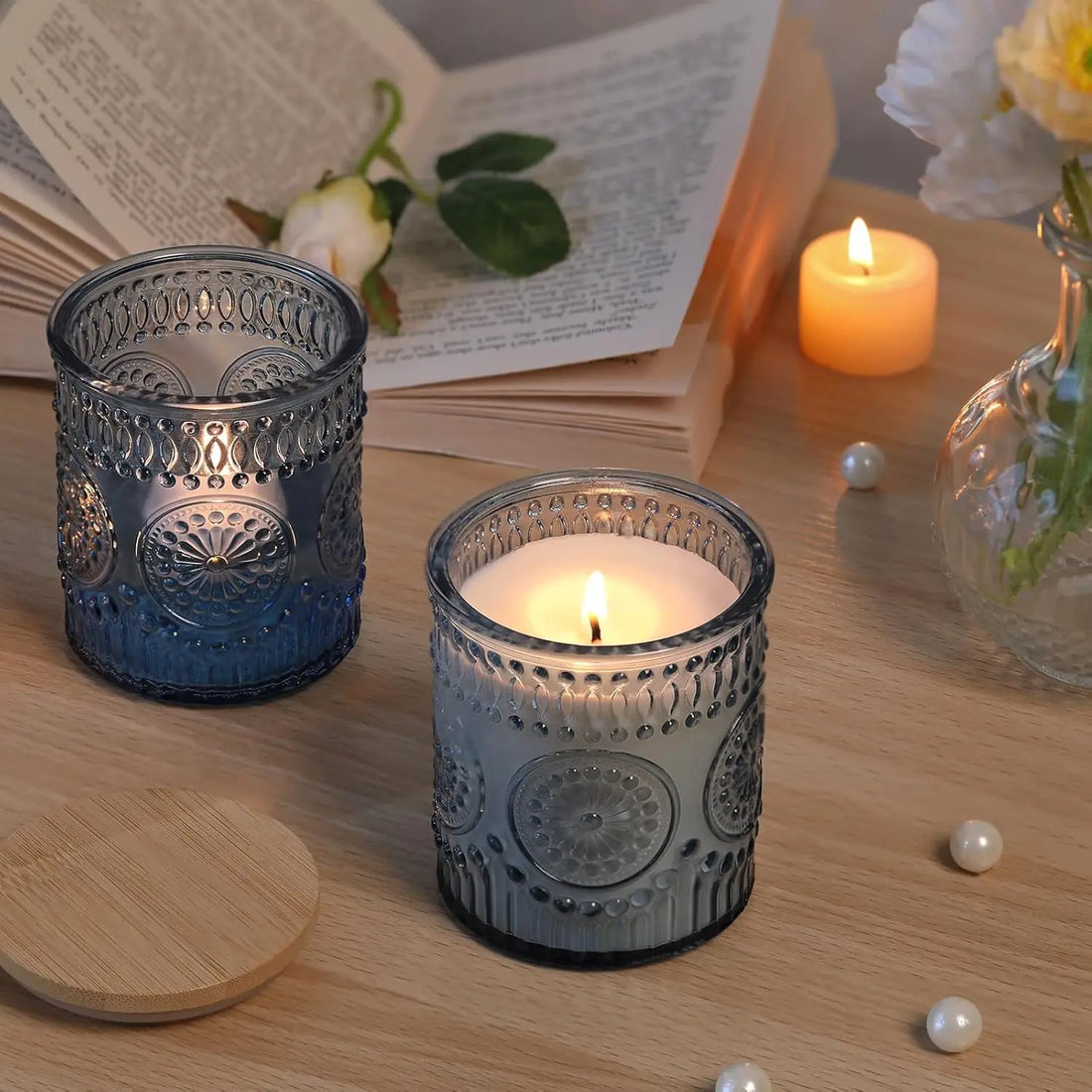 Lot de Photophores Déco Mariage Bleus Elégante