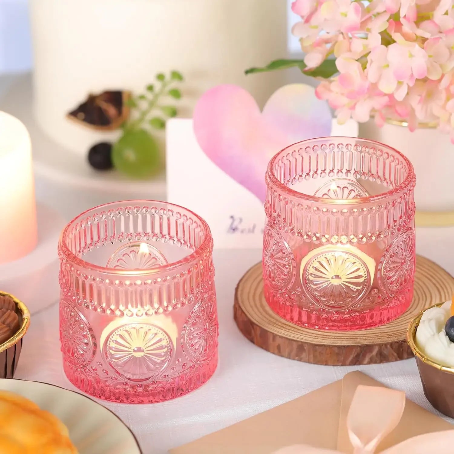 Lot de Photophores Rose Mariage