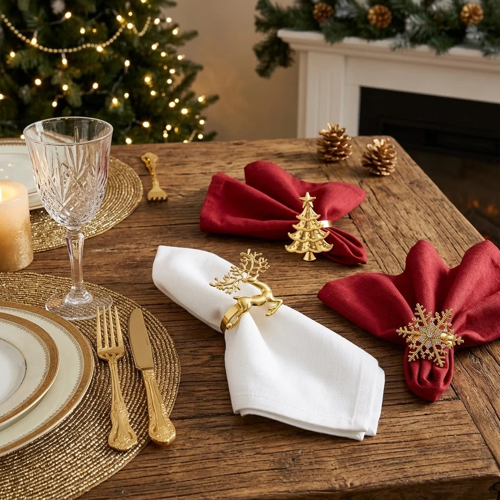 Lot de Ronds de Serviette Noël Dorés en métal 