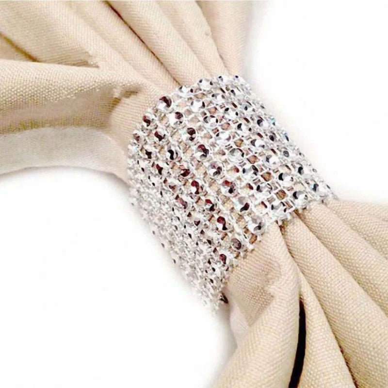 Lot de Ronds de Serviettes Mariage à Strass Argentés
