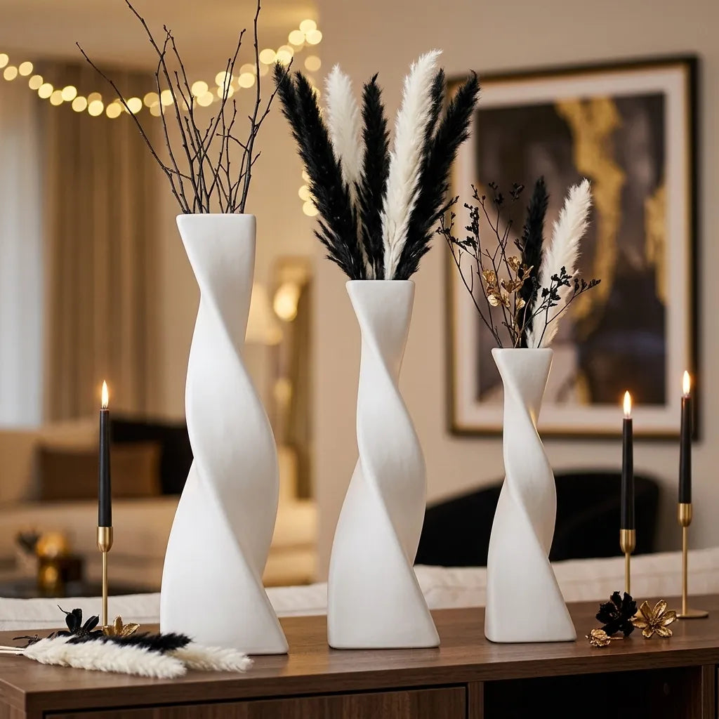 Lot de Vases Blancs Contemporains classe Luxe