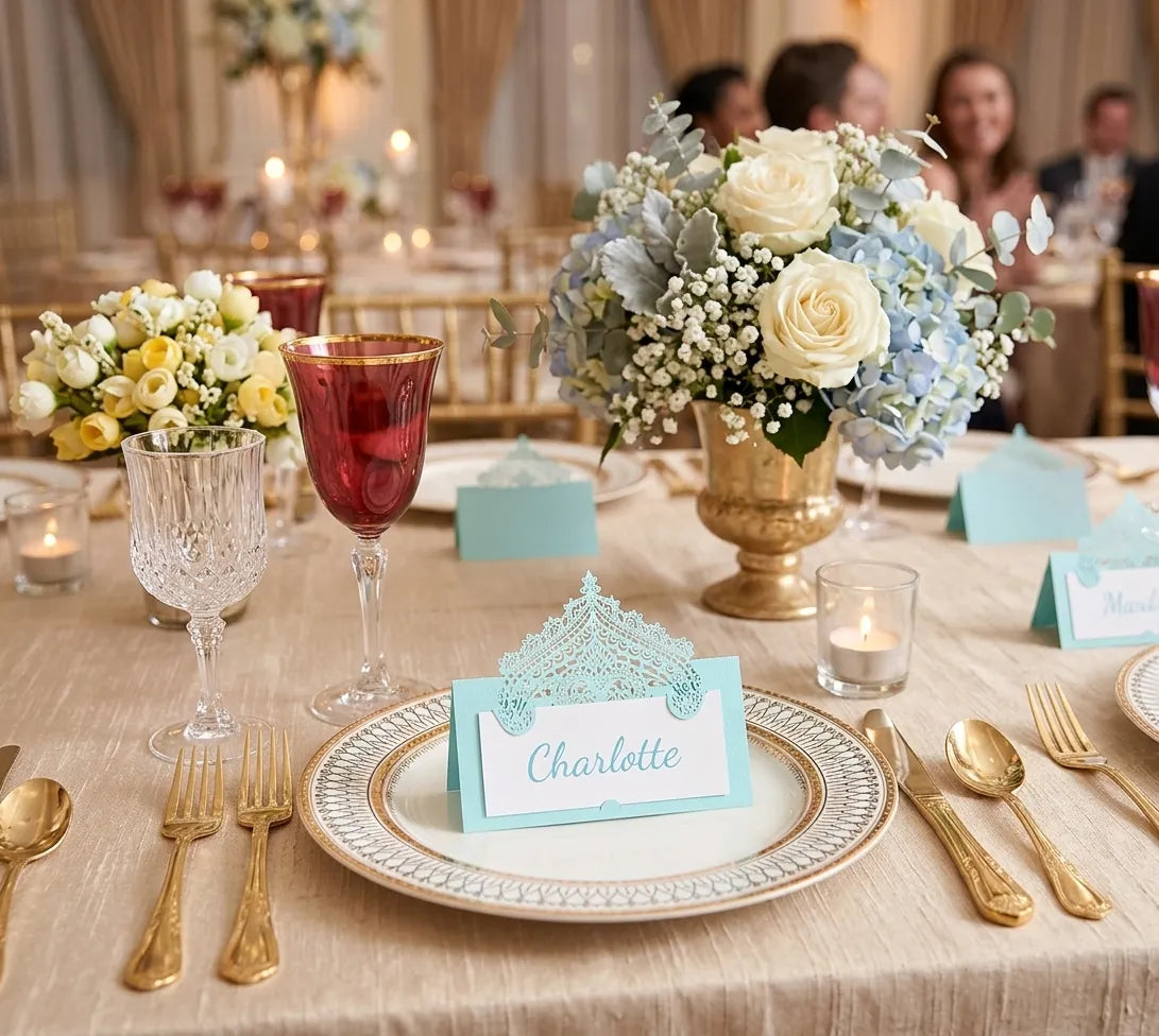 Marque Place Mariage Bleu Ciel Ajouré Unique