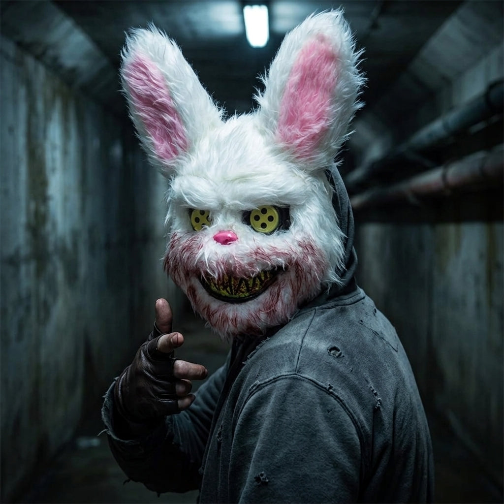 Masque Halloween Lapin en Peluche effrayant