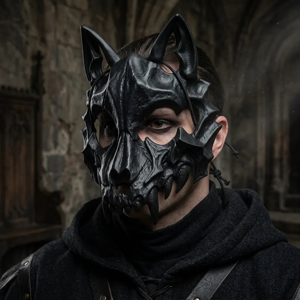 Masque Loup Effrayant Noir Unique
