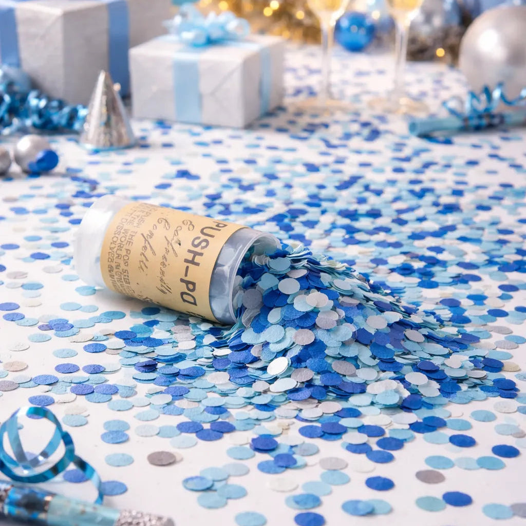 Mini Canon Push Up Confettis Bleus Unique