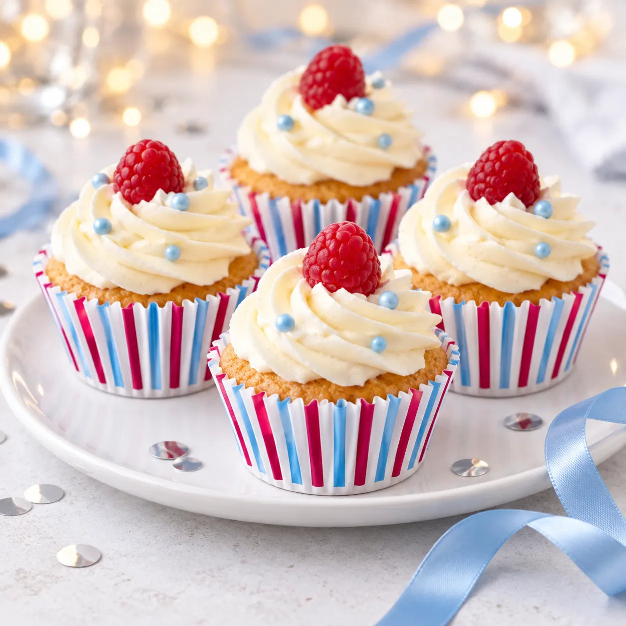 Moule Cupcake en Papier Bleu Blanc Rouge chic