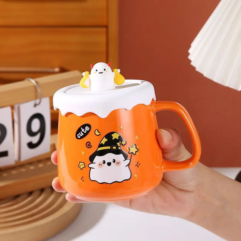 Mug Halloween à Couvercle Orange Stylé Mignon