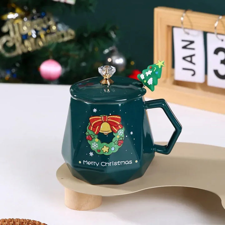 Mug Moderne à Couvercle Vert de Noël