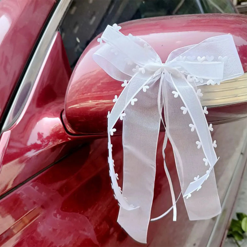 Nœud Blanc Minimaliste Voiture Mariage Chic