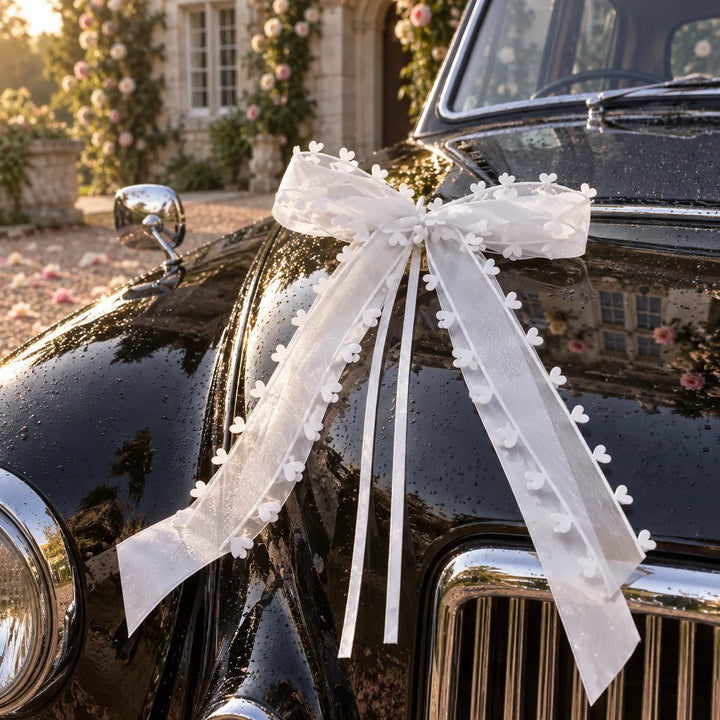 Nœud Blanc Minimaliste Voiture Mariage Cool