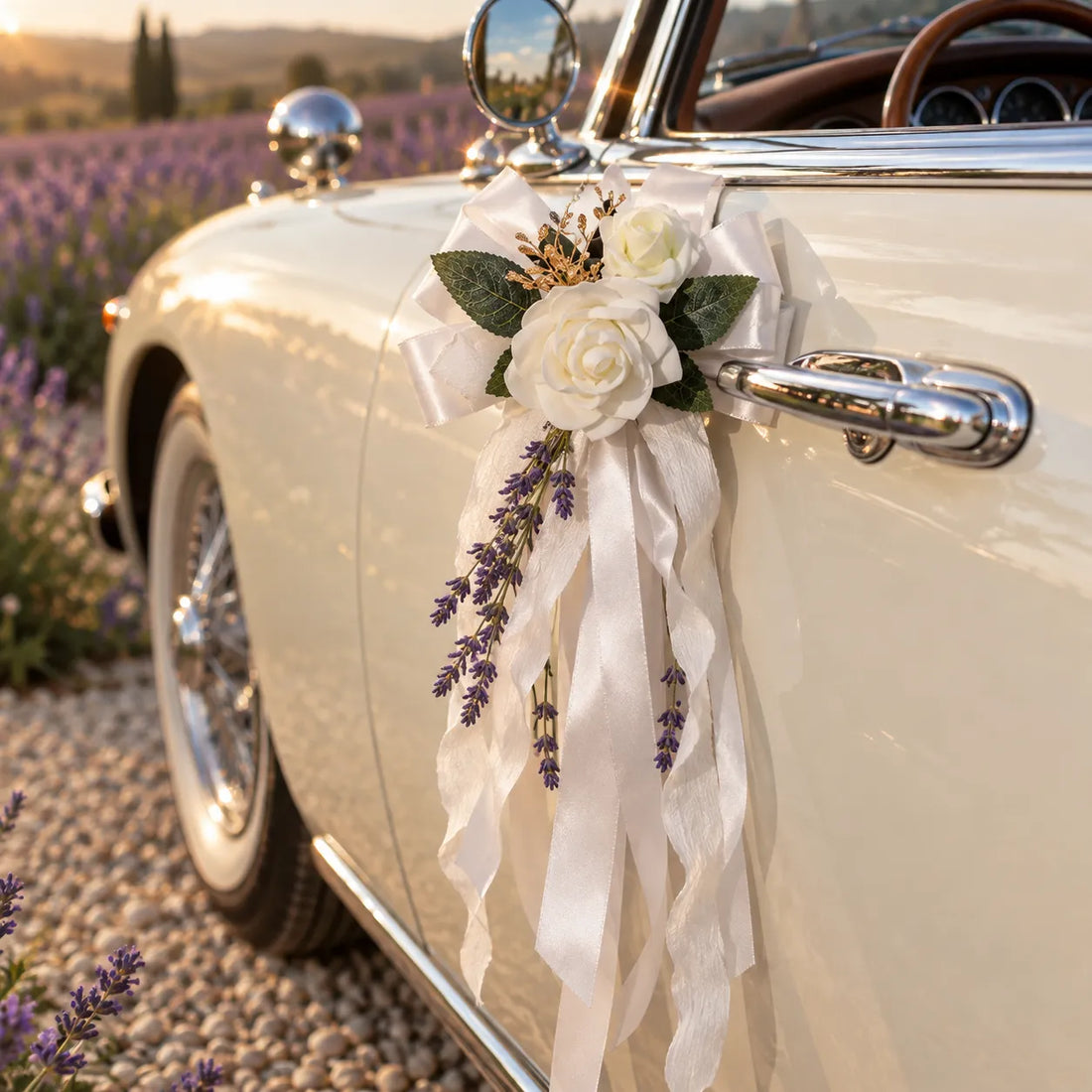 Nœud Blanc Voiture Mariage à Fleur Design