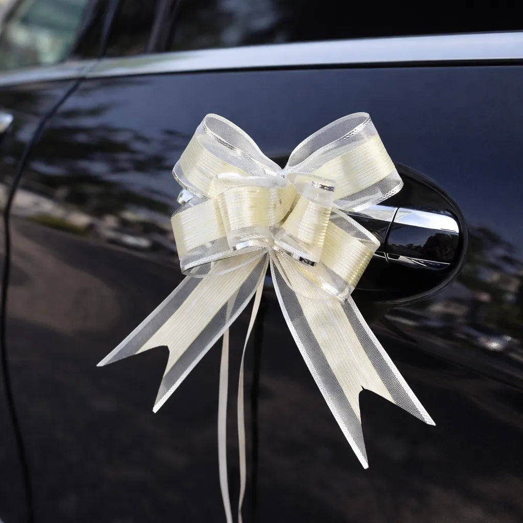 Nœud Blanc et Argenté Voiture mariage Chic