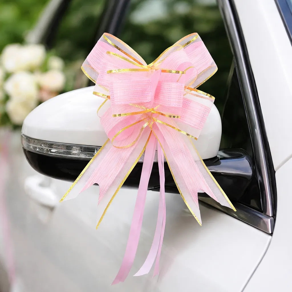 Nœud Décoratif Rose et Doré Voiture Mariage