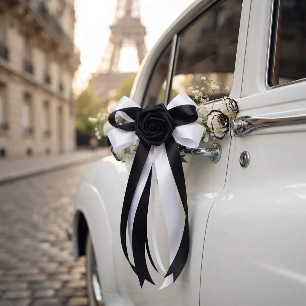 Nœud Ruban Voiture Noir et Blanc Unique