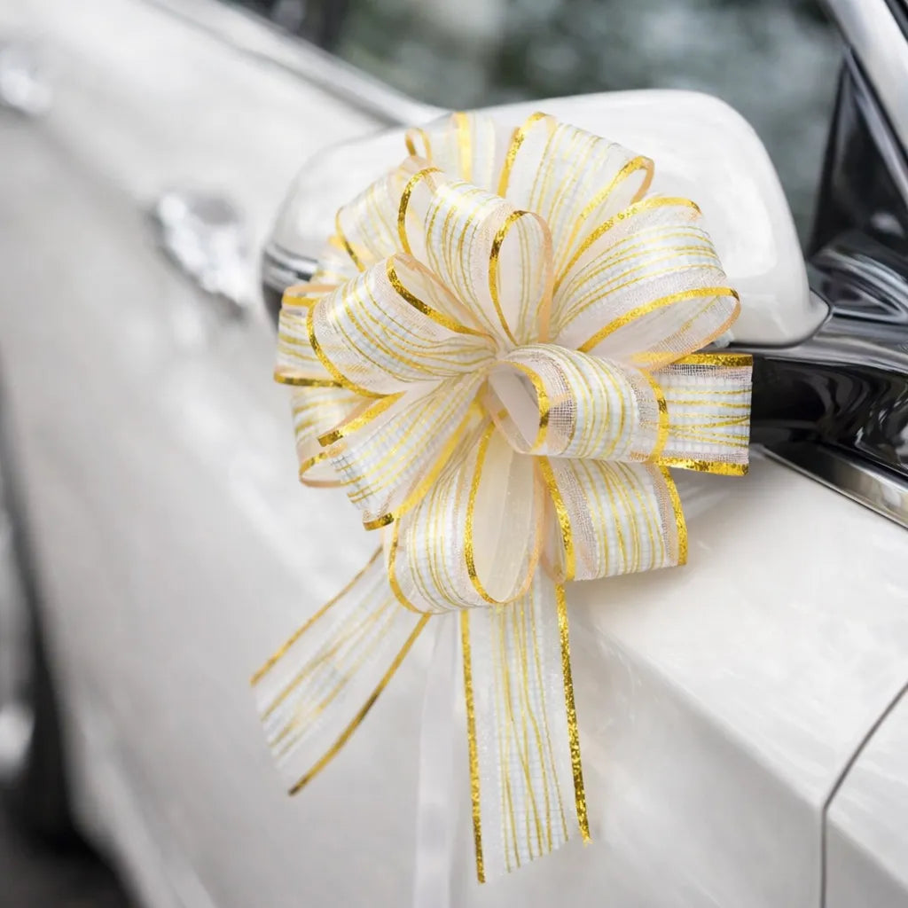 Nœud Voiture Mariage Blanc et Doré