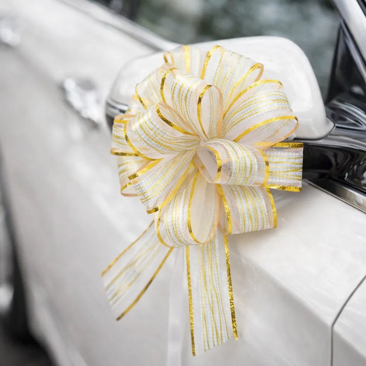 Nœud Voiture Mariage Blanc et Doré