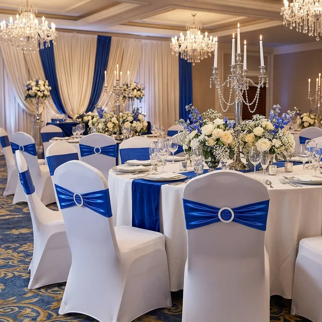 Nœud de Chaise Mariage Chic Bleu Elégant