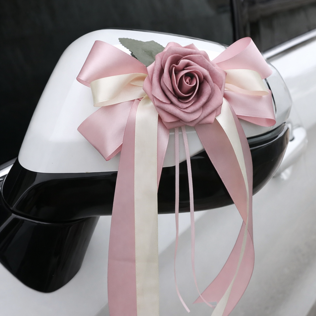Nœud de Ruban à Rose pour Voiture Mariage